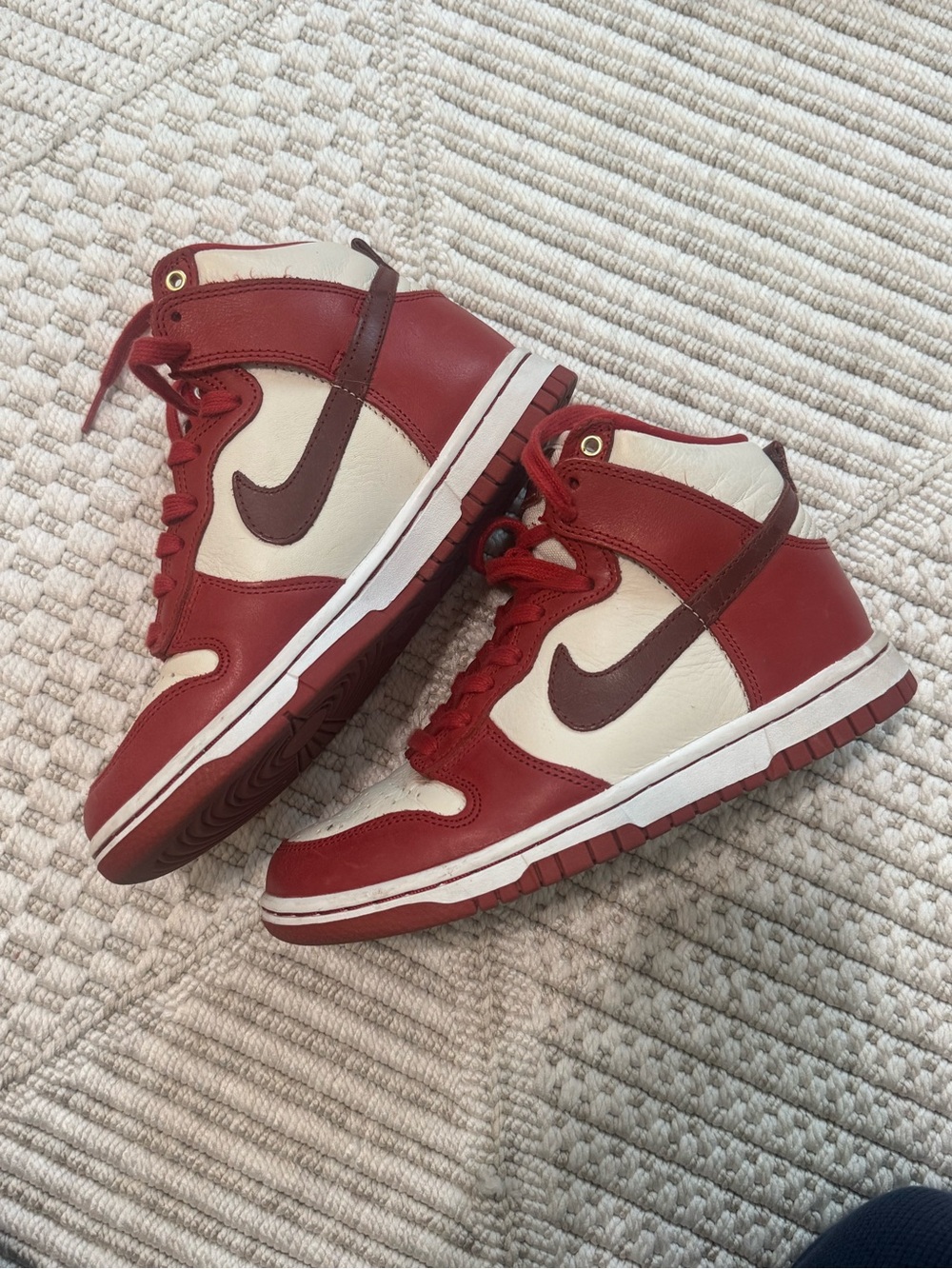 Nike High-Top Sneakers in Red and Cream with Burgundy Swoosh